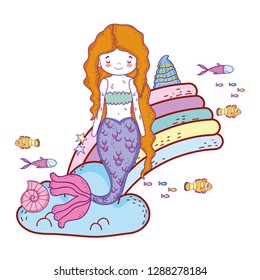 cute mermaid with clouds and rainbow
