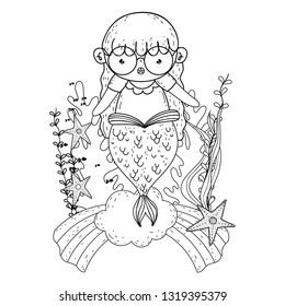 cute mermaid with clouds and rainbow