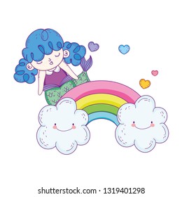 cute mermaid with clouds and rainbow