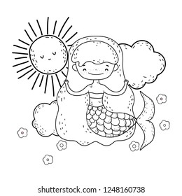 cute mermaid with clouds and sun