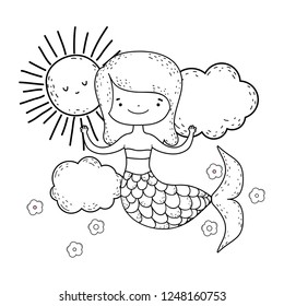 cute mermaid with clouds and sun