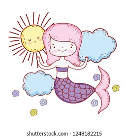 cute mermaid with clouds and sun