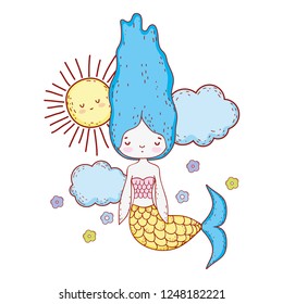 cute mermaid with clouds and sun