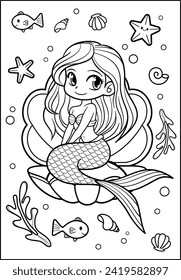 cute mermaid coloring page illustration