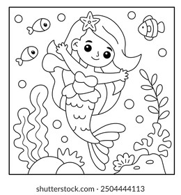 Cute mermaid coloring page for kids