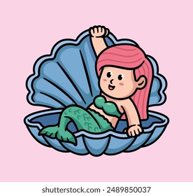 cute mermaid coming out of the seashell illustration