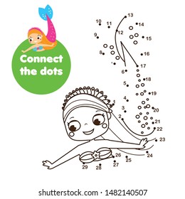 Cute mermaid. Connect the dots. Dot to dot by numbers activity for kids and toddlers. Children educational game