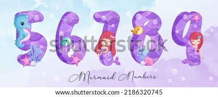 Cute Mermaid Decorative Numbers Part II in watercolor