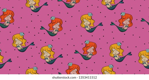 Cute Mermaid design seamless pattern ready to print.