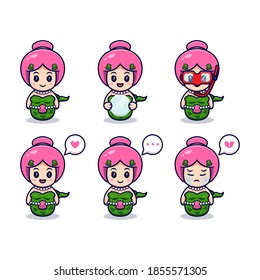 Cute Mermaid with Different Expressions Set Cartoon Vector Icon Illustration. Flat Cartoon Style Suitable for Story Book, Flyer, Sticker, Card