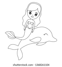 cute mermaid with dolphin animal