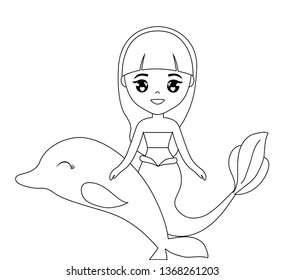 cute mermaid with dolphin animal