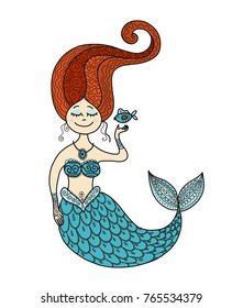 Cute mermaid and fish for your design. Vector illustration