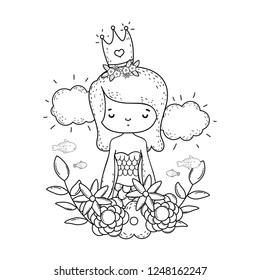 cute mermaid with floral decoration
