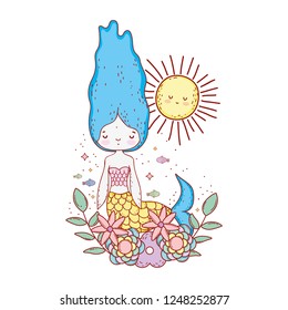 cute mermaid with floral decoration