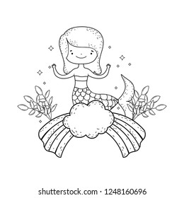 cute mermaid with flowers in the cloud