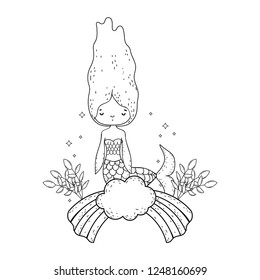 cute mermaid with flowers in the cloud