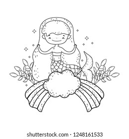 cute mermaid with flowers in the cloud