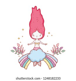 cute mermaid with flowers in the cloud