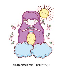 cute mermaid with flowers in the cloud