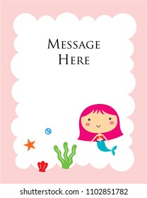 cute mermaid girl message gift card graphic vector