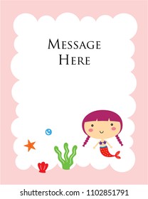 cute mermaid girl message gift card graphic vector