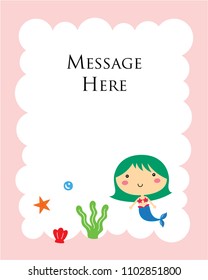 cute mermaid girl message gift card graphic vector