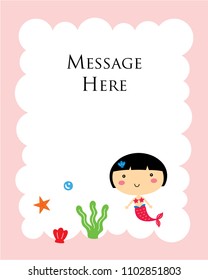 cute mermaid girl message gift card graphic vector