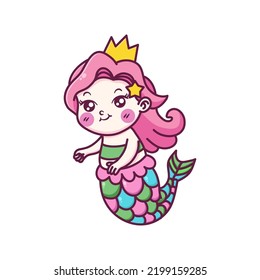 Cute mermaid girl with pink hair