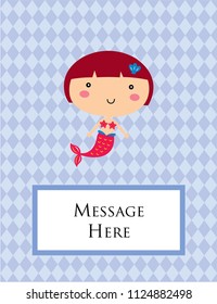 cute mermaid greeting card vector