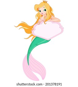 Cute Mermaid holding blank sign