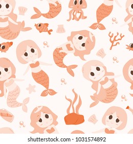 Cute Mermaid illustraion seamless pattern