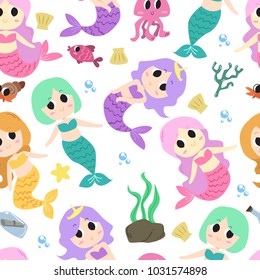 Cute Mermaid illustraion seamless pattern