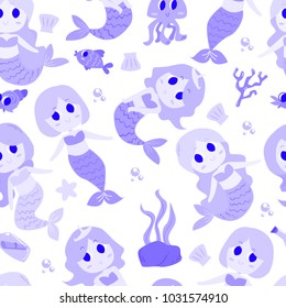 Cute Mermaid illustraion seamless pattern