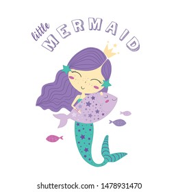 Cute Mermaid Illustration Vector Graphic Design For Kids T