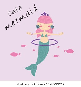 cute mermaid illustration vector graphic design for kids t