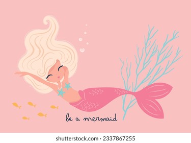 Ilustración de sirena cutáneo, ilustración vectorial para niños, libros infantiles, tarjetas de felicitación.