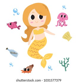 Cute mermaid illustration vector in the sea