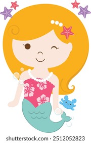VECTOR LINDO DE LA ILUSTRACIÓN DE LA SIRENA CON LAS CONCHAS