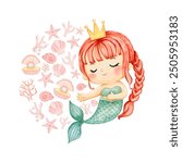 Cute mermaid illustration in watercolor colorful style, vector graphic for kids fashion, pastel sea life, lovely mermaid graphic for kids prints vector