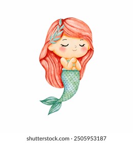 Cute mermaid illustration in watercolor colorful style, vector graphic for kids fashion, pastel sea life, lovely mermaid graphic for kids prints vector