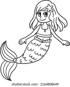 Cute Mermaid Isolated Coloring Page for Kids