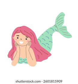 Cute mermaid isolated. Creative childish underwater creature. Great for fabric, textile. Vector Illustration in pastel colors.