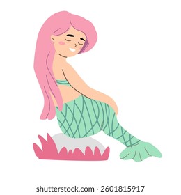 Cute mermaid isolated. Creative childish underwater creature. Great for fabric, textile. Vector Illustration in pastel colors.
