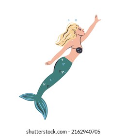 Cute mermaid isolated on white background. Vector graphics.