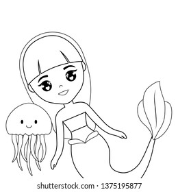 cute mermaid with jellyfish