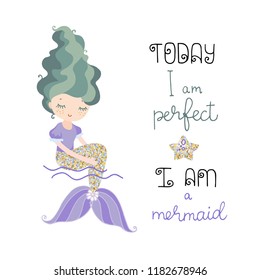 Cute mermaid with lettering vector illustration