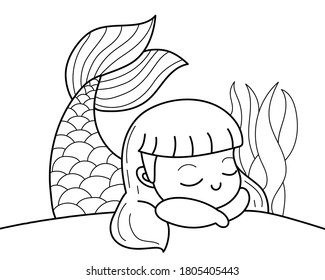 Cute mermaid line art cartoon