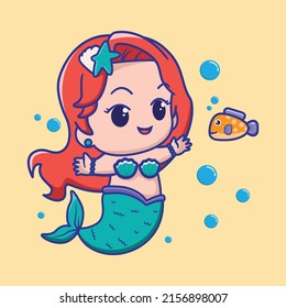Cute mermaid with little fish, for kids fashion artworks, children books, greeting cards. vector illustration.