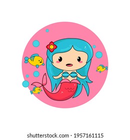 Cute mermaid with little fish vector illustration for kids fashion artworks, children books, greeting cards.